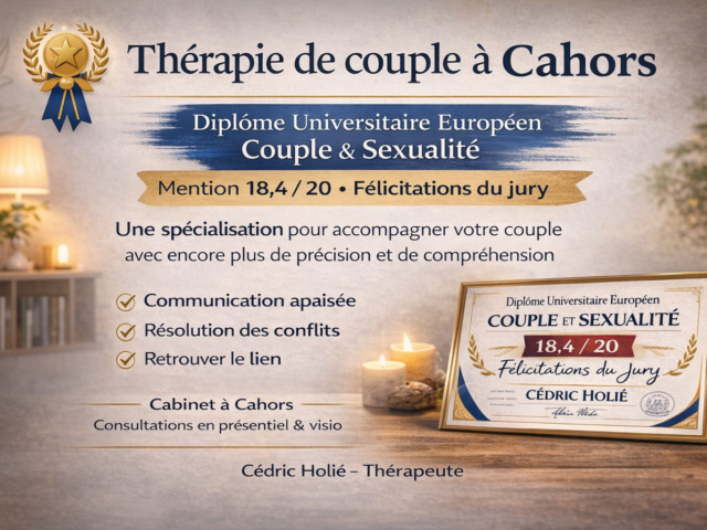 Thérapie de couple à Cahors – accompagnement par Cédric Holié, thérapeute spécialisé couple et sexualité