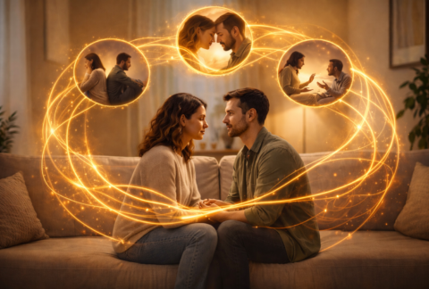 Les dynamiques du couple illustrées par un cycle relationnel entre proximité, conflit et reconnexion