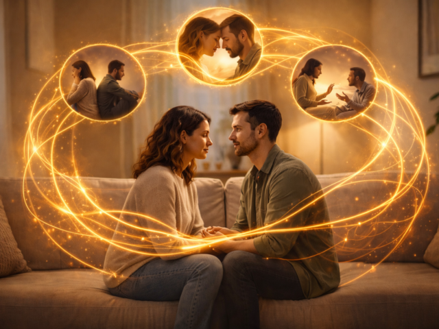 Les dynamiques du couple illustrées par un cycle relationnel entre proximité, conflit et reconnexion