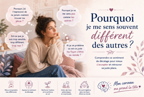 Personne réfléchissant à son sentiment de décalage avec les autres, illustrant la différence, l’hypersensibilité et la recherche de sa place dans le monde.