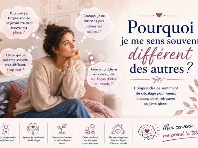 Personne réfléchissant à son sentiment de décalage avec les autres, illustrant la différence, l’hypersensibilité et la recherche de sa place dans le monde.