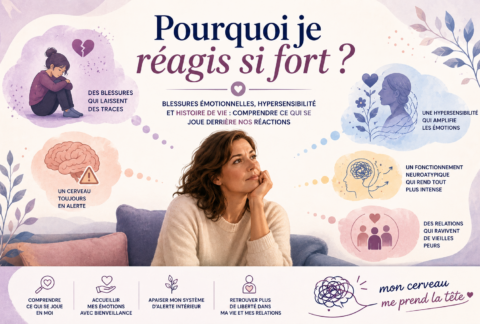 Femme réfléchissant à ses réactions émotionnelles, à l'hypersensibilité, aux blessures émotionnelles et aux mécanismes de protection psychologiques.