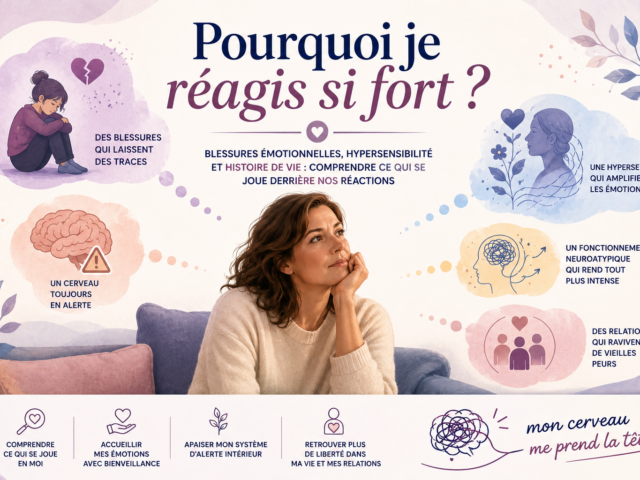 Femme réfléchissant à ses réactions émotionnelles, à l'hypersensibilité, aux blessures émotionnelles et aux mécanismes de protection psychologiques.