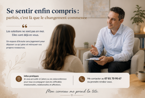 Cédric Holié, thérapeute à Cahors, accueille une personne dans un espace d'écoute bienveillante et sans jugement.