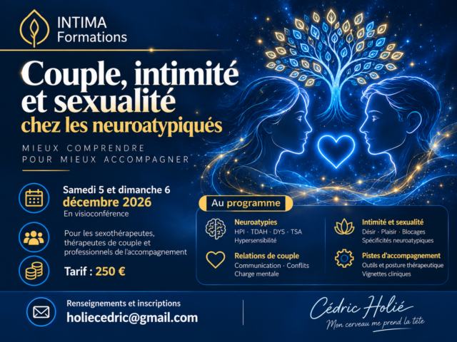 Formation couple sexualité neuroatypiques avec Cédric Holié, les 5 et 6 décembre 2026 en visioconférence